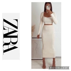Zara MIDI Knit Skirt Beige Sz Medium